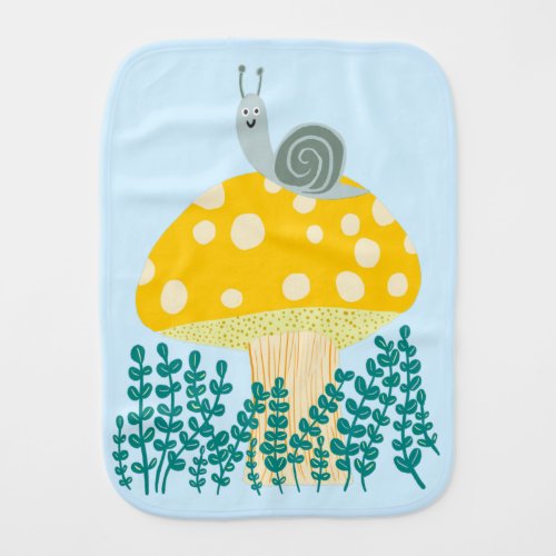 Whimsical Snail on Magical Mushroom Cute Baby Burp Cloth