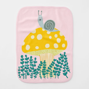 Whimsical Snail on Magical Mushroom Cute Baby Burp Cloth