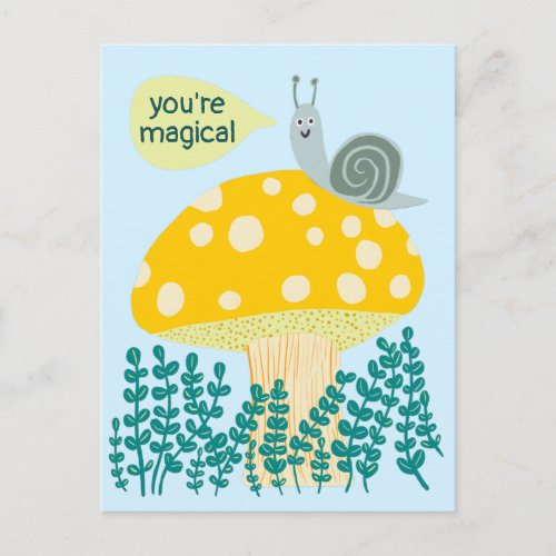 Whimsical Snail on Magical Mushroom Cute CUSTOM Postcard
