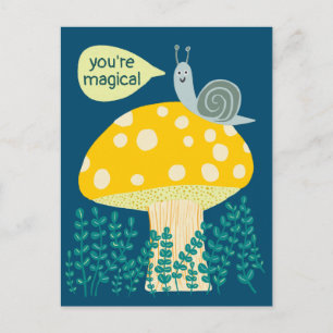 Whimsical Snail on Magical Mushroom Cute CUSTOM Postcard