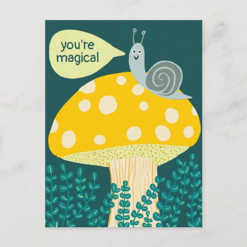 Whimsical Snail on Magical Mushroom Cute CUSTOM Postcard