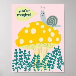 Whimsical Snail on Magical Mushroom Cute CUSTOM Poster