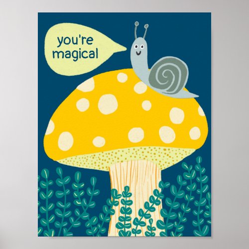 Whimsical Snail on Magical Mushroom Cute CUSTOM Poster