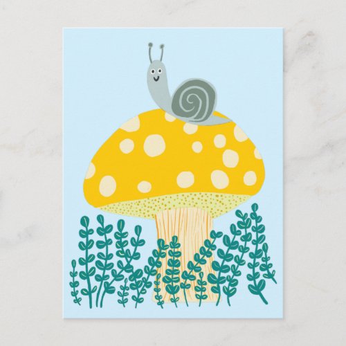Whimsical Snail on Magical Mushroom Cute Postcard