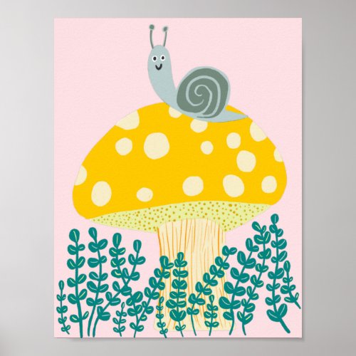 Whimsical Snail on Magical Mushroom Cute Poster