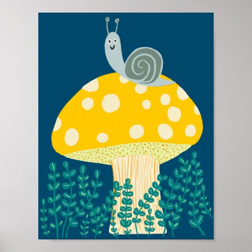 Whimsical Snail on Magical Mushroom Cute Poster