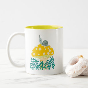 Whimsical Snail on Magical Mushroom Two-Tone Coffee Mug