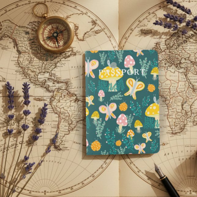Whimsical Snails Mushrooms Butterflies Personalize Passport Holder (Whimsical Snails Mushrooms Butterflies Forest Personalized Passport Holder
)