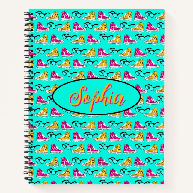 Whimsical sneakers and glasses notebook (Front)