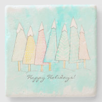 Whimsical Snow Capped Tree Modern Winter Christmas Stone Coaster