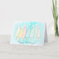 Whimsical Snow Capped Trees Winter Happy Holidays Card