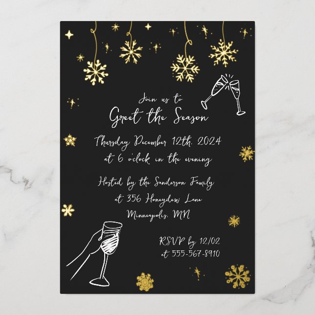 Whimsical Snow Christmas Holiday Winter Party  Foil Invitation (Front)