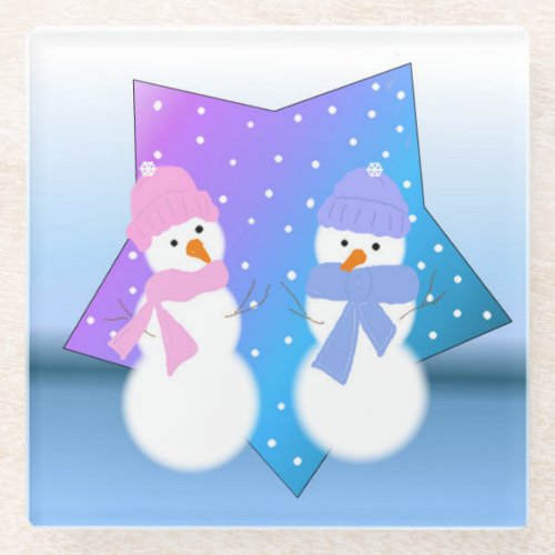Whimsical Snow Couple Glass Coaster