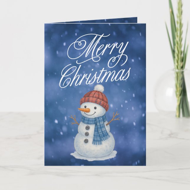 Whimsical Snow Man Merry Christmas Holiday Card (Front)