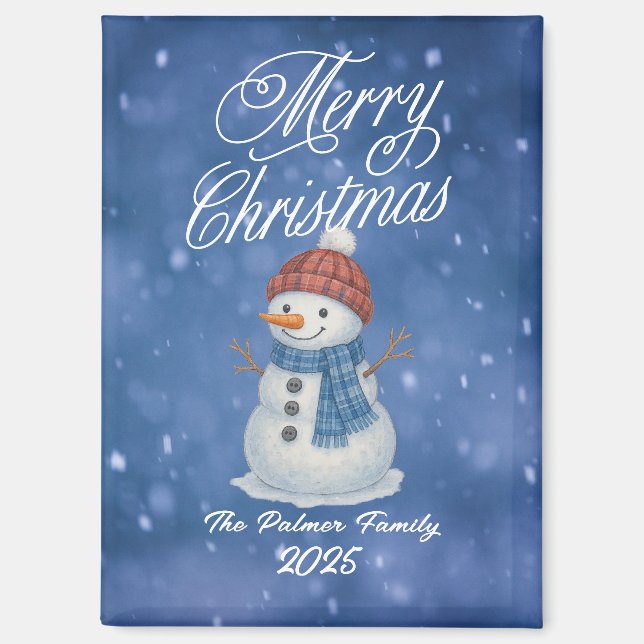 Whimsical Snow Man Merry Christmas Magnet (Front)