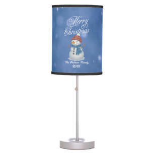 Whimsical Snow Man Merry Christmas Table Lamp
