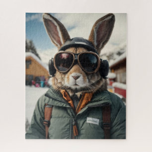 Whimsical Snowboarding Bunny Jigsaw Puzzle