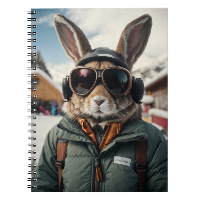 Whimsical Snowboarding Bunny Notebook (Front)