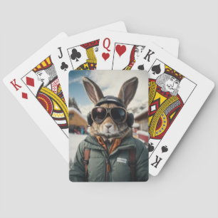 Whimsical Snowboarding Bunny Poker Cards