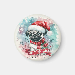 Whimsical Snowflake -,Charming Pug Dog Christmas Magnet
