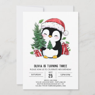 Whimsical Snowflake Penguin Digital Birthday Invitation