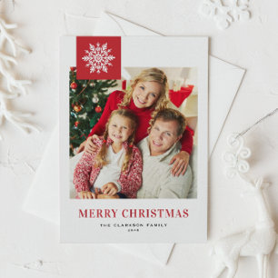 Whimsical Snowflake Red Merry Christmas Photo Holiday Postcard