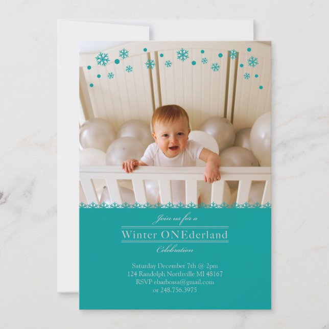 Whimsical Snowflakes Birthday Photo Invitation (Front)