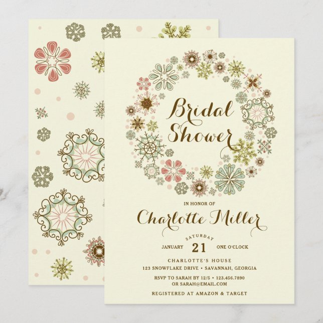 Whimsical Snowflakes Bridal Shower Invitation (Front/Back)