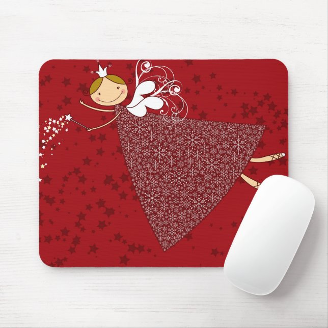 Whimsical Snowflakes Christmas Cute Fairy Princess Mouse Pad (With Mouse)