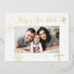 Whimsical Snowflakes Happy Hanukkah Photo Foil Holiday Postcard<br><div class="desc">Happy Hanukkah! Send warm wishes to family and friend with this gold foil Hanukkah postcard. It featrures whimsical snowflakes and modern calligraphy. Personalize this photo Hanukkah postcard by adding your own details. This snowflakes Hanukkah photo postcard is avialable in other colors and cardstock.</div>