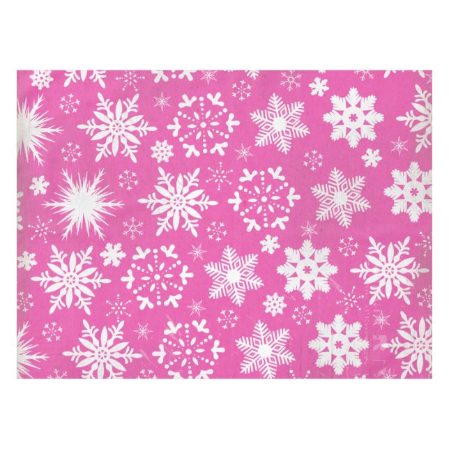 Whimsical Snowflakes on PinkTablecloth Tablecloth (Front (Horizontal))
