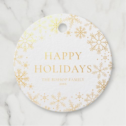 Whimsical Snowflakes Wreath Holiday Foil Favor Tags