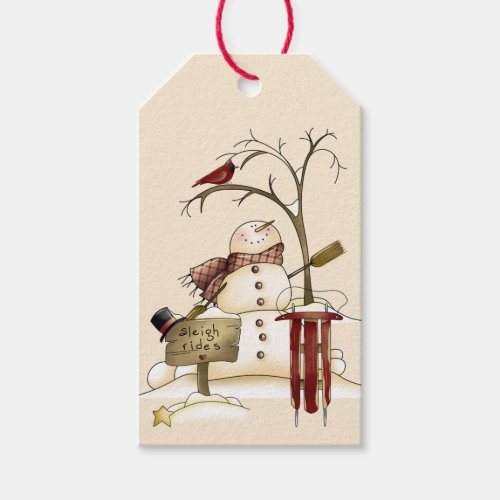 Whimsical Snowman Cardinal Sleigh Snow Tree Gift Tags