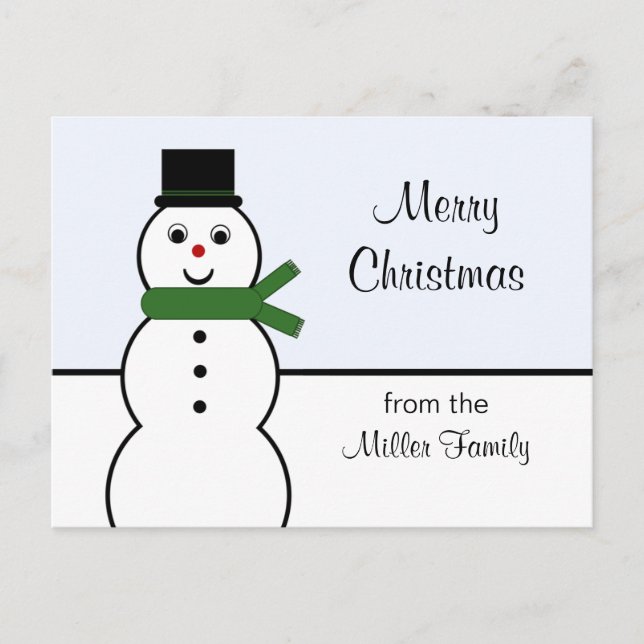 Whimsical Snowman Christmas Postcard (Front)