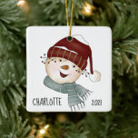 Whimsical Snowman Custom Photo Christmas  Ceramic Ornament<br><div class="desc">Whimsical Snowman Custom Photo Christmas Ceramic Ornament - Adorable whimsical snowman is all decked out in his winter best. Most importantly your adorable photo is featured on the back of the ornament. You can easily customize our high quality template to make it your own by using our design tool. If...</div>