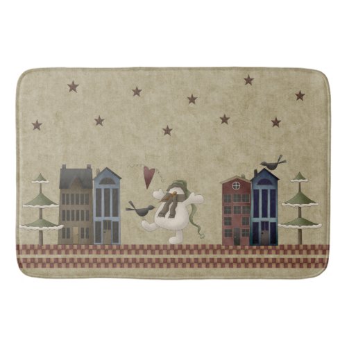 Whimsical Snowman Folk Art Scene Bath Mat