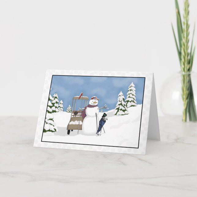 Whimsical Snowman Golf Holiday Card (Front)