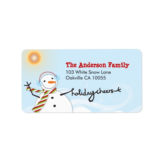 Whimsical Snowman Holiday Cheers Christmas Address Label (Front)