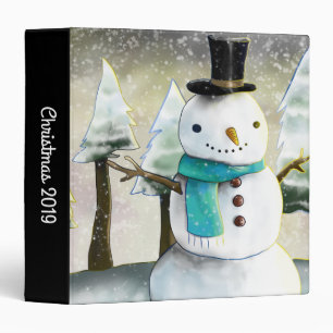 Whimsical Snowman in Winter Christmas Memories 3 Ring Binder