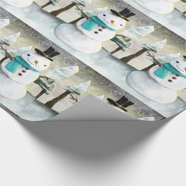 Whimsical Snowman in Winter Christmas Pattern Wrapping Paper (Corner)