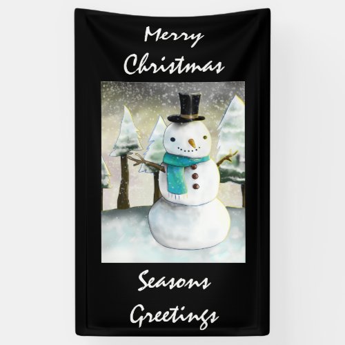 Whimsical Snowman in Winter Christmas Scene Banner