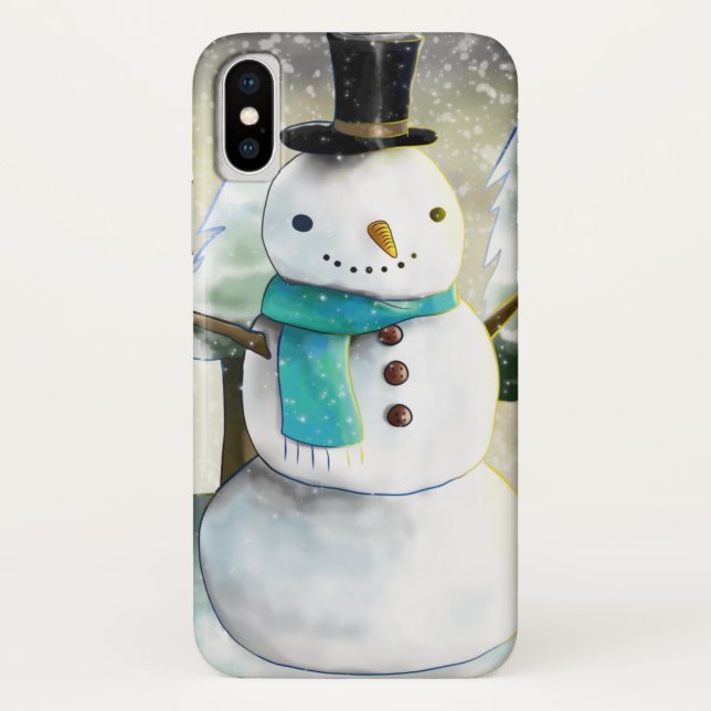 Whimsical Snowman in Winter Christmas Scene Case-Mate iPhone Case (Back)