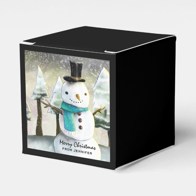 Whimsical Snowman in Winter Christmas Scene Favor Boxes (Front Side)