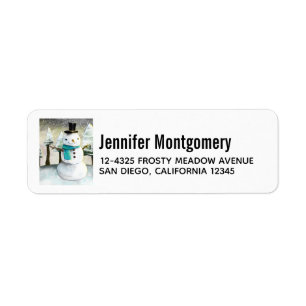 Whimsical Snowman in Winter Christmas Scene Label