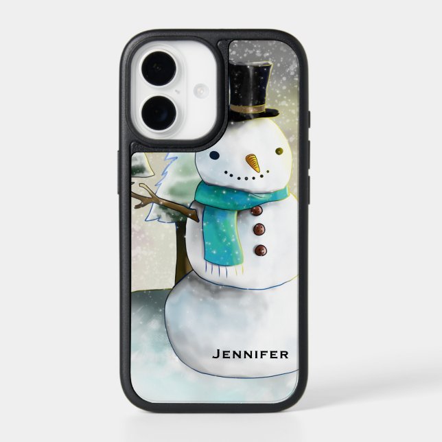 Whimsical Snowman in Winter Christmas Scene Otterbox iPhone Case (Back)
