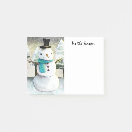 Whimsical Snowman in Winter Christmas Scene Post_it Notes