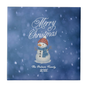 Whimsical Snowman Merry Christmas Ceramic Tile