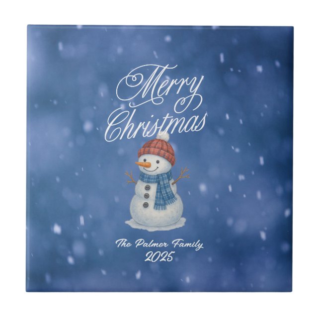 Whimsical Snowman Merry Christmas Ceramic Tile (Front)