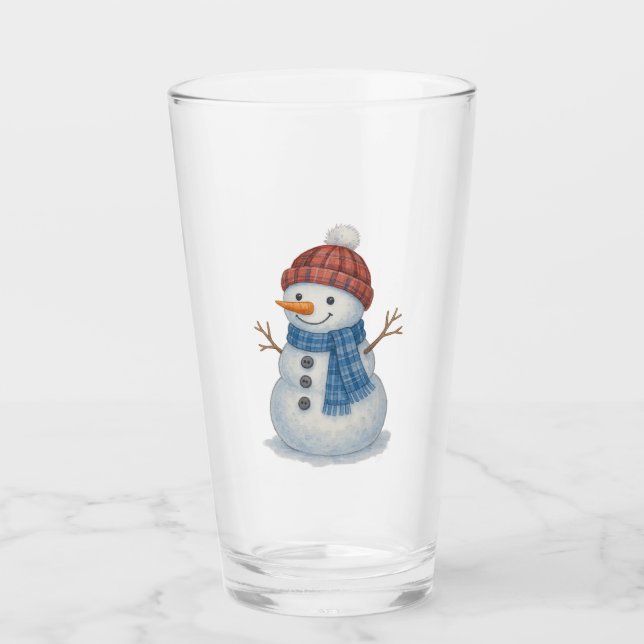 Whimsical Snowman Merry Christmas Glass (Front)