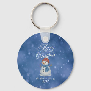Whimsical Snowman Merry Christmas Keychain